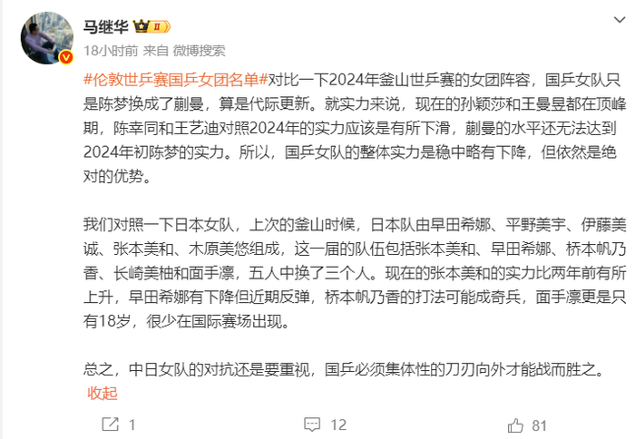 王艺迪力克张本美和展现统治力 东京世乒赛名单